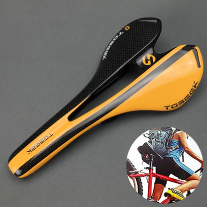 TOSEEK Road Bike Carbon Fiber Seat Bicycle Hollow Seat Saddle, 3K Texture + Light (Orange) - Bicycle Saddle by TOSEEK | Online Shopping UK | buy2fix