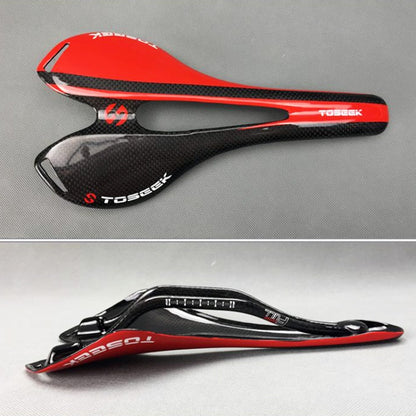 TOSEEK Road Bike Carbon Fiber Seat Bicycle Hollow Seat Saddle, 3K Texture + Light (Red) - Bicycle Saddle by TOSEEK | Online Shopping UK | buy2fix