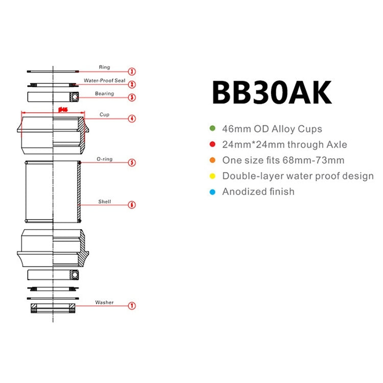 BIKERSAY BB30AK Bicycle Bottom Bracket Bike External Bearing - Outdoor & Sports by BIKERSAY | Online Shopping UK | buy2fix