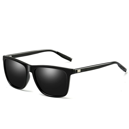 Men Retro Fashion Aluminum Magnesium Frame UV400 Polarized Sunglasses  (Black + Grey) - Sunglasses by buy2fix | Online Shopping UK | buy2fix