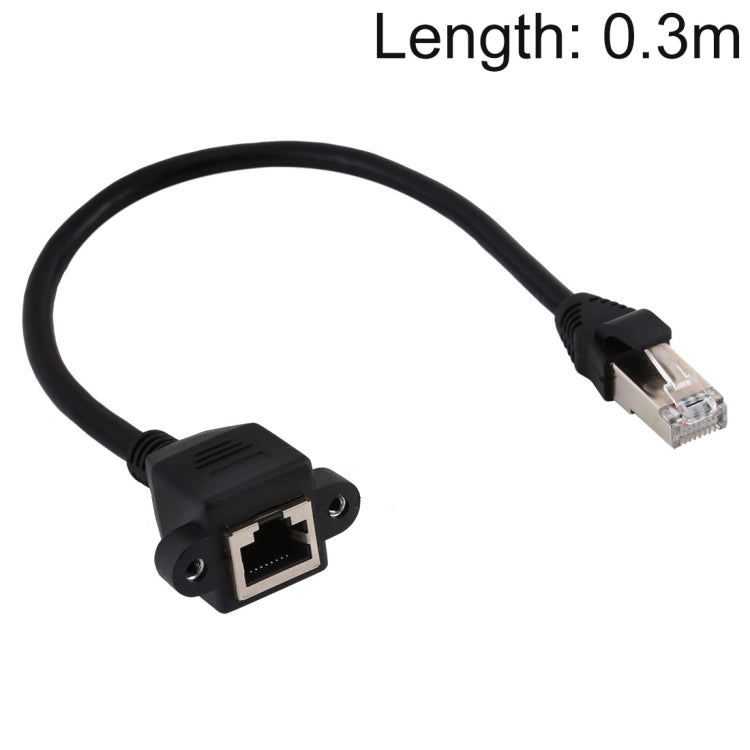 RJ45 Female to Male CATE5 Network Panel Mount Screw Lock Extension Cable , Length: 0.3m(Black) -  by buy2fix | Online Shopping UK | buy2fix