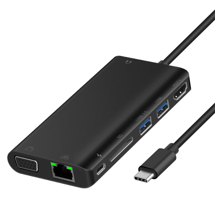 Onten 9591BD 8 in 1 USB-C / Type-C to PD USB-C / Type-C Charging + 100M Ethernet Port + Dual USB 3.0 + HDMI + VGA + SD Card Slot + 3.5mm AUX HUB (Black) - Computer & Networking by Onten | Online Shopping UK | buy2fix