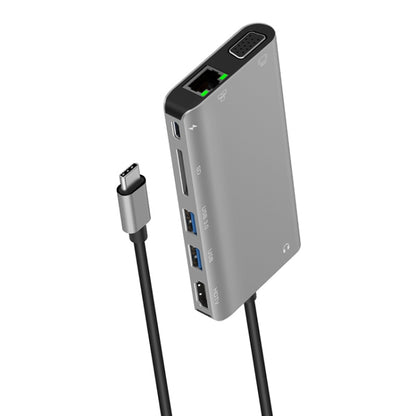 Onten 9591BD 8 in 1 USB-C / Type-C to PD USB-C / Type-C Charging + 100M Ethernet Port + Dual USB 3.0 + HDMI + VGA + SD Card Slot + 3.5mm AUX HUB (Grey) - Computer & Networking by Onten | Online Shopping UK | buy2fix