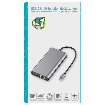 Onten 9591BD 8 in 1 USB-C / Type-C to PD USB-C / Type-C Charging + 100M Ethernet Port + Dual USB 3.0 + HDMI + VGA + SD Card Slot + 3.5mm AUX HUB (Grey) - Computer & Networking by Onten | Online Shopping UK | buy2fix