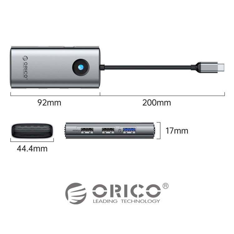 ORICO ORICO-PW11-6PCR R45 Type-C / USB-C 6-in-1 5Gbps Multifunction Docking Station (Dark Gray) - USB HUB by ORICO | Online Shopping UK | buy2fix