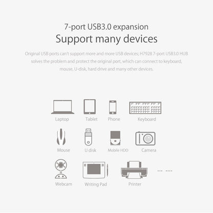 ORICO H7928-U3 ABS Material Desktop 7 Ports USB 3.0 HUB with 1m Cable(Black) -  by ORICO | Online Shopping UK | buy2fix