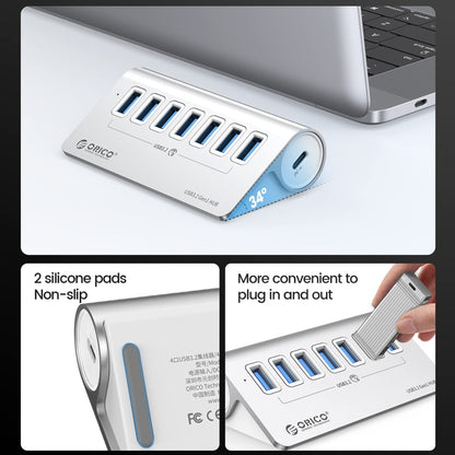 ORICO M3U7 Aluminum Alloy 7-Port USB 3.2 Gen1 5Gbps HUB with 1m Cable(Silver) -  by ORICO | Online Shopping UK | buy2fix