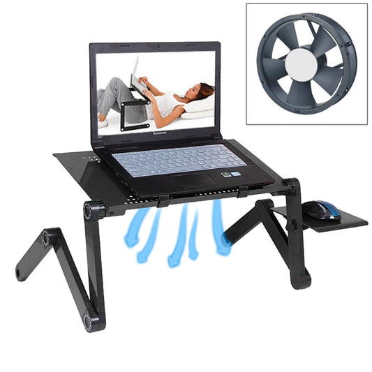 Portable 360 Degree Adjustable Foldable Aluminium Alloy Desk Stand with Cool Fans & Mouse Pad for Laptop / Notebook(Black) - Laptop Stand by buy2fix | Online Shopping UK | buy2fix