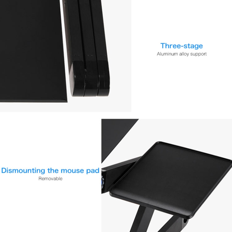 Portable 360 Degree Adjustable Foldable Aluminium Alloy Desk Stand with Double CPU Fans & Mouse Pad for Laptop / Notebook, Desk Size: 420mm x 260mm (Black) - Computer & Networking by buy2fix | Online Shopping UK | buy2fix