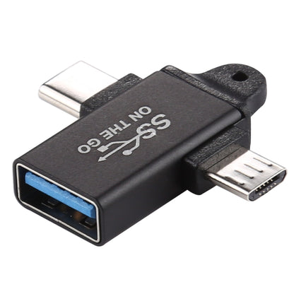 USB 3.0 Female to Type-C / USB-C Male + Micro Male Aluminium Alloy Adapter (Black) - Computer & Networking by buy2fix | Online Shopping UK | buy2fix