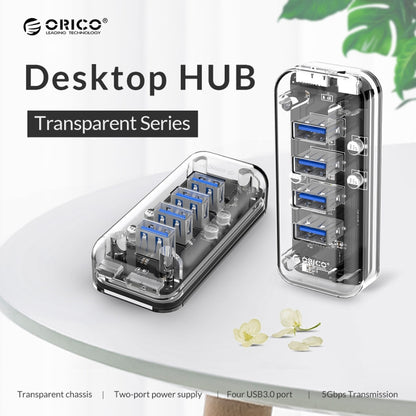 ORICO F4U 4 x USB 3.0 Ports 5Gbps Fast Transmission Desktop HUB with Blue LED Indicator Light(Transparent) - USB 3.0 HUB by ORICO | Online Shopping UK | buy2fix