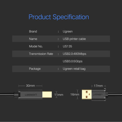 UGREEN USB 3.0 Type A Male to Type B Male Gold-plated Printer Cable Data Cable, For Canon, Epson, HP, Cable Length: 1m - USB 3.0 by UGREEN | Online Shopping UK | buy2fix