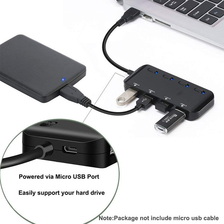 High Speed 4 x USB 3.0 to USB-C / Type-C HUB with Switch (Black) - Computer & Networking by buy2fix | Online Shopping UK | buy2fix