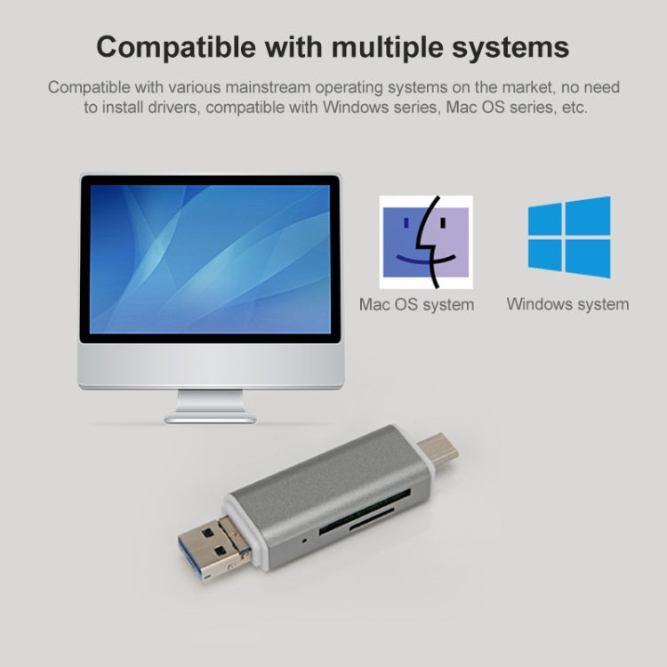 H82 USB-C / Type-C to USB 3.0 + Micro USB Ports OTG SD / TF Card Reader -  by buy2fix | Online Shopping UK | buy2fix