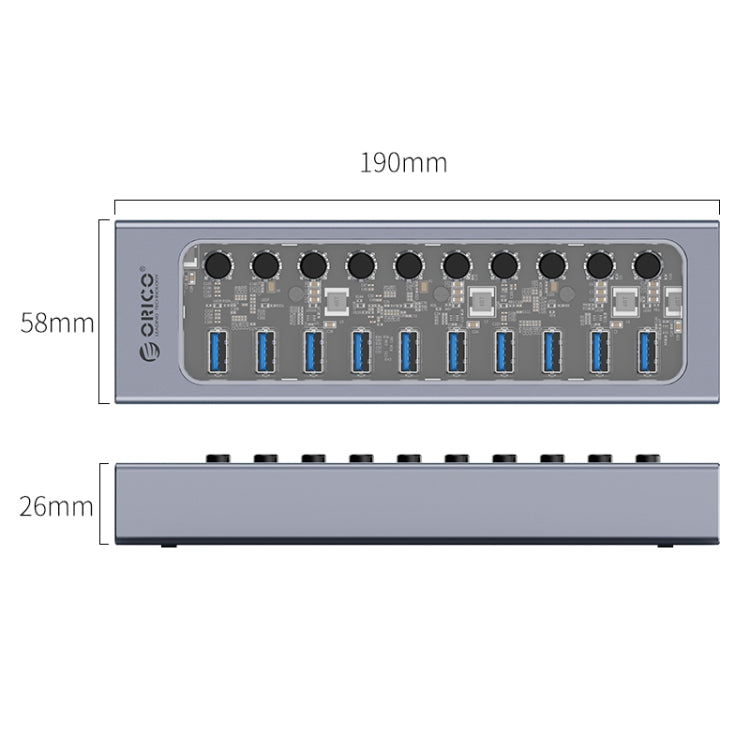 ORICO AT2U3-10AB-GY-BP 10 Ports USB 3.0 HUB with Individual Switches & Blue LED Indicator, AU Plug - USB 3.0 HUB by ORICO | Online Shopping UK | buy2fix