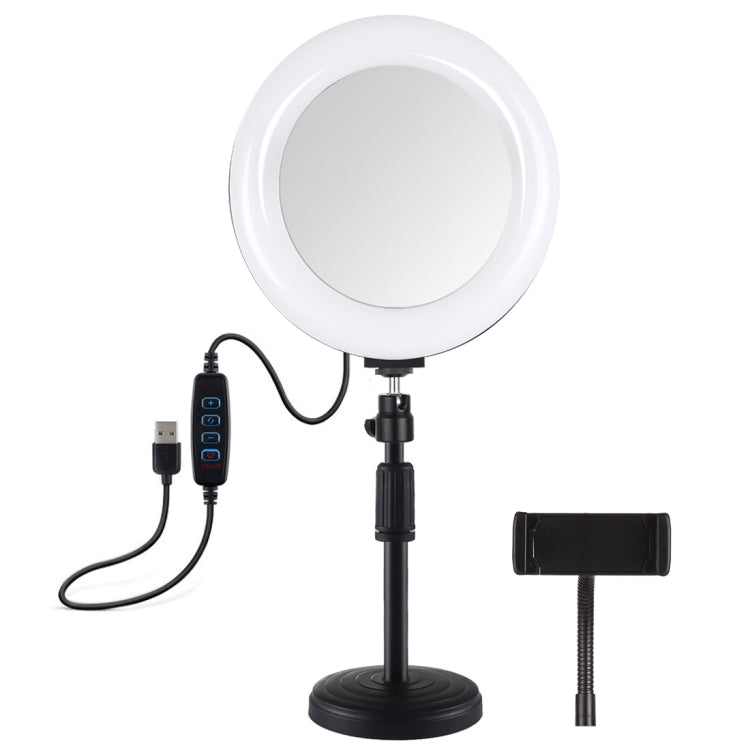 PULUZ 7.9 inch 20cm Mirror Light + Round Base Desktop Mount 3 Modes Dimmable Dual Color Temperature LED Curved Light Ring Vlogging Selfie Photography Video Lights with Phone Clamp(Black) - Ring Light by PULUZ | Online Shopping UK | buy2fix