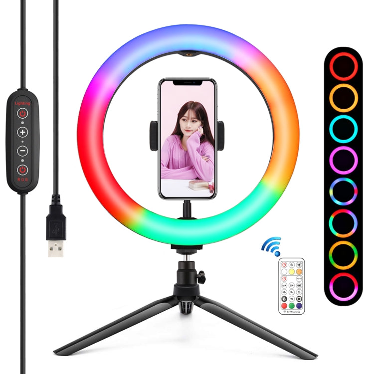 PULUZ 10.2 inch 26cm Marquee LED RGBWW Selfie Beauty Light + Desktop Tripod Mount 168 LED Dual-color Temperature Dimmable Ring Vlogging Photography Video Lights with Cold Shoe Tripod Ball Head & Remote Control & Phone Clamp(Black) - Ring Light by PULUZ | Online Shopping UK | buy2fix