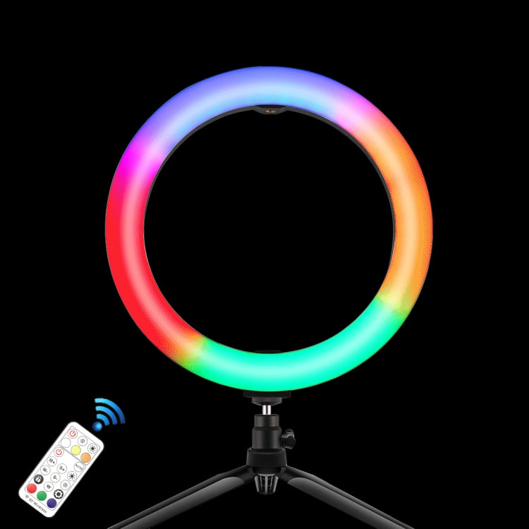 PULUZ 10.2 inch 26cm Marquee LED RGBWW Selfie Beauty Light + Desktop Tripod Mount 168 LED Dual-color Temperature Dimmable Ring Vlogging Photography Video Lights with Cold Shoe Tripod Ball Head & Remote Control & Phone Clamp(Black) - Ring Light by PULUZ | Online Shopping UK | buy2fix