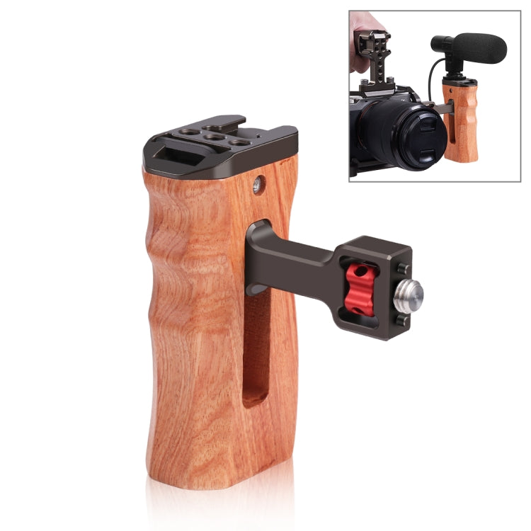 PULUZ 3/8 inch Screw Universal Camera Wooden Side Handle with Cold Shoe Mount for Camera Cage Stabilizer(Bronze) - Camera Accessories by PULUZ | Online Shopping UK | buy2fix