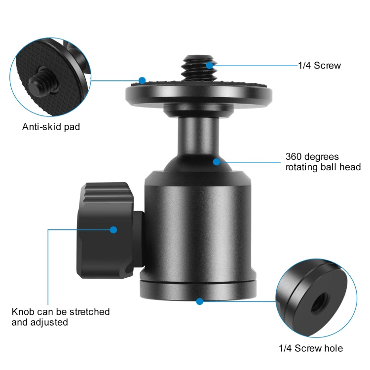 PULUZ 1/4 inch Inner Screw Metal Tripod Ball Head Adapter with Knob Lock(Black) - Camera Accessories by PULUZ | Online Shopping UK | buy2fix