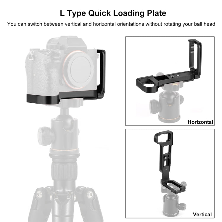 PULUZ 1/4 inch Vertical Shoot Quick Release L Plate Bracket Base Holder for Sony A9 (ILCE-9) / A7 III/ A7R III(Black) - Camera Accessories by PULUZ | Online Shopping UK | buy2fix