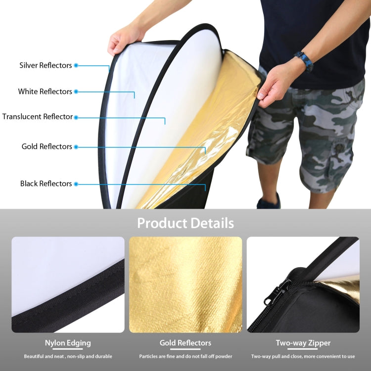 PULUZ 60cm 5 in 1 (Silver / Translucent / Gold / White / Black) Folding Photo Studio Reflector Board - Camera Accessories by PULUZ | Online Shopping UK | buy2fix