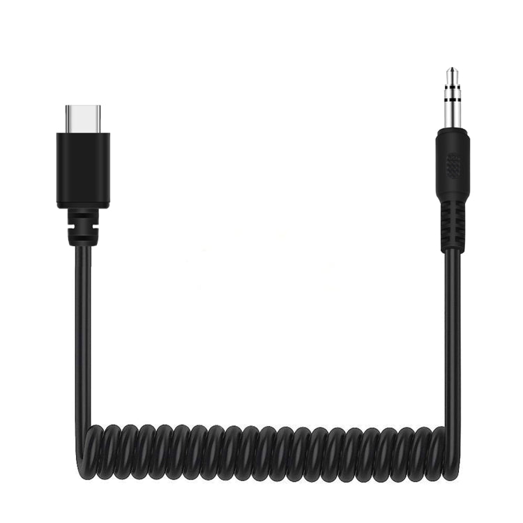 PULUZ 3.5mm TRRS Male to Type-C / USB-C Male Live Microphone Audio Adapter Spring Coiled Cable for Samsung, Huawei and Smartphones, Cable Stretching to 100cm(Black) - Microphone Audio Cable & Connector by PULUZ | Online Shopping UK | buy2fix