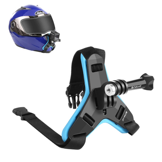 PULUZ Motorcycle Helmet Chin Strap Mount for GoPro, DJI Osmo Action and Other Action Cameras(Blue) - DJI & GoPro Accessories by PULUZ | Online Shopping UK | buy2fix