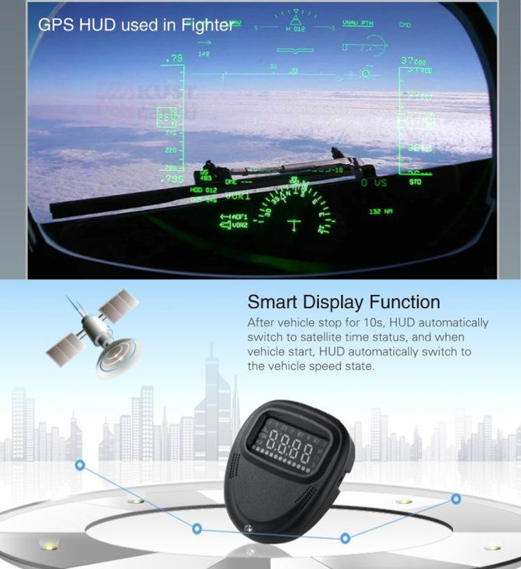 A1 2.0 inch Car GPS HUD Head Up Display Vehicle-mounted Security System, Support Speed & Real Time & Altitude & Over Speed Alarm & Compass & MPH & Auto Sleeping & KM & Satellite Signal - Head Up Display System by buy2fix | Online Shopping UK | buy2fix