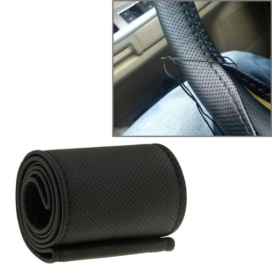 Leather Steering Wheel Cover With Needle and Thread, Size: 54x10.5cm (Black) - In Car by buy2fix | Online Shopping UK | buy2fix