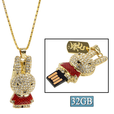 Rabbit Shaped Diamond Jewelry USB Flash Disk (32GB), Red -  by buy2fix | Online Shopping UK | buy2fix