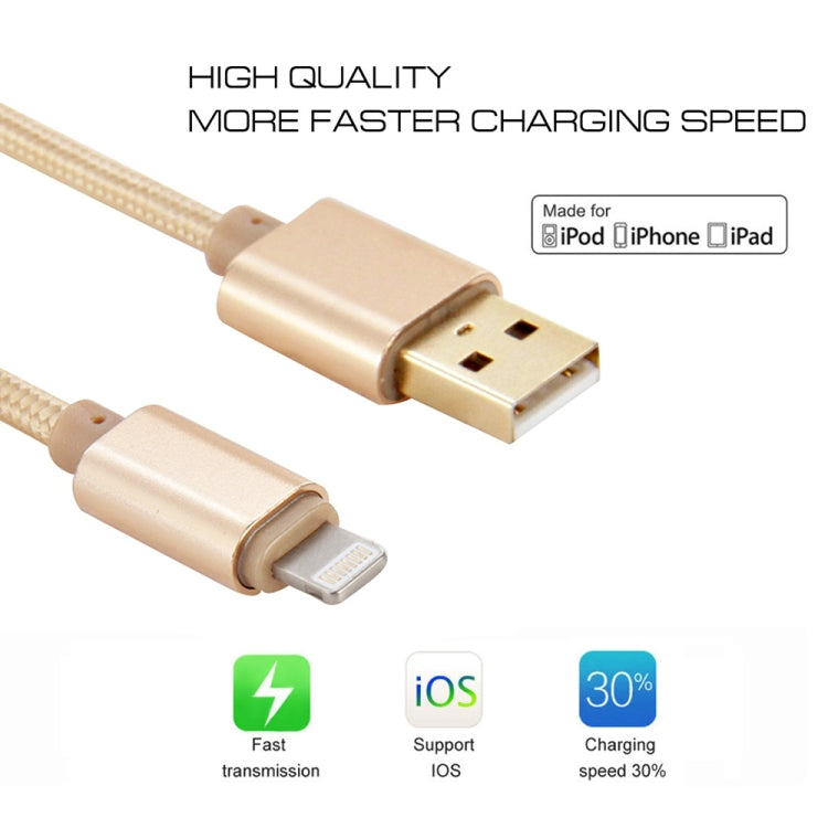 1m Woven Style Metal Head 8 Pin to USB Data Sync Charging Cable for iPhone, iPad - Normal Style Cable by buy2fix | Online Shopping UK | buy2fix