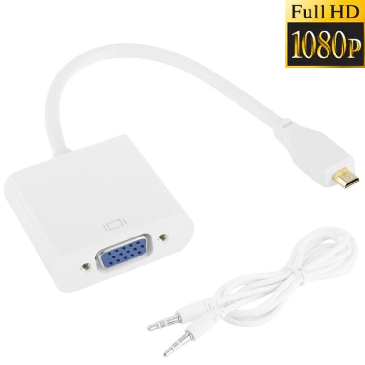 22cm Full HD 1080P Micro HDMI Male to VGA Female Video Adapter Cable with Audio Cable(White) - Cable by buy2fix | Online Shopping UK | buy2fix