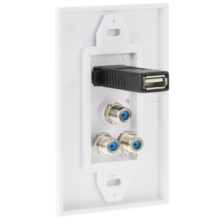 USB 2.0 Female Plug + 3 F Female Plugs Wall Plate Panel - Consumer Electronics by buy2fix | Online Shopping UK | buy2fix