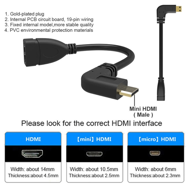 16cm Gold Plated Mini HDMI Male to HDMI 19 Pin Female Cable, 90 Degree Right Angle -  by buy2fix | Online Shopping UK | buy2fix