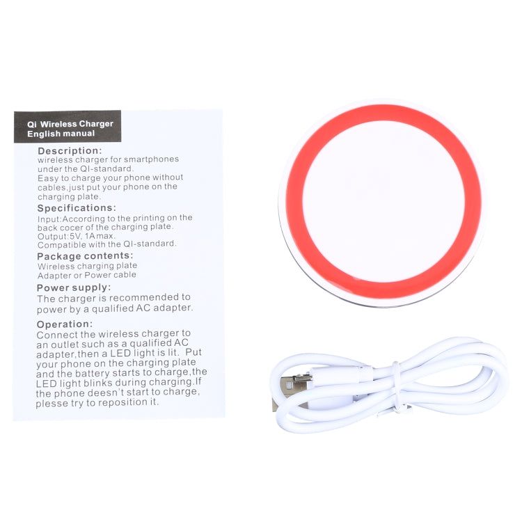 Universal QI Standard Round Wireless Charging Pad (White + Red) - Wireless Charger by buy2fix | Online Shopping UK | buy2fix