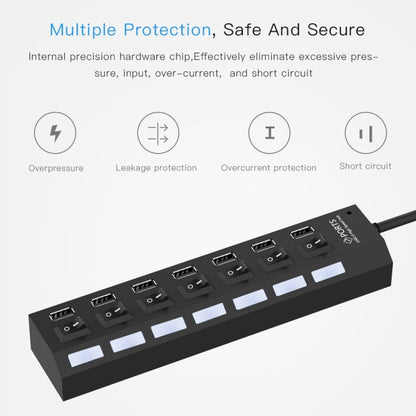 7 Ports USB Hub 2.0 USB Splitter High Speed 480Mbps with ON/OFF Switch / 7 LEDs(Black) - USB 2.0 HUB by buy2fix | Online Shopping UK | buy2fix