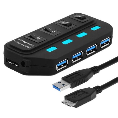 4 Ports USB 3.0 Hub with Individual Switches for each Data Transfer Ports(Black) - USB 3.0 HUB by buy2fix | Online Shopping UK | buy2fix