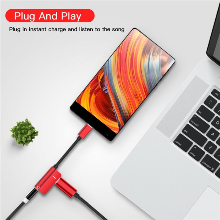 ENKAY Hat-ptince Type-C to Type-C&3.5mm Jack Charge Audio Adapter Cable, For Galaxy, HTC, Google, LG, Sony, Huawei, Xiaomi, Lenovo and Other Android Phone(Red) - Audio Adapter by ENKAY | Online Shopping UK | buy2fix