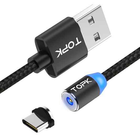 TOPK 1m 2.4A Max USB to USB-C / Type-C Nylon Braided Magnetic Charging Cable with LED Indicator(Black) - Mobile Accessories by TOPK | Online Shopping UK | buy2fix