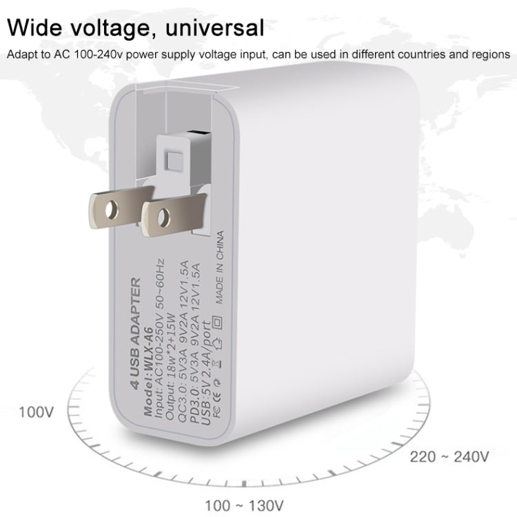 WLX-A6 4 Ports Quick Charging USB Travel Charger Power Adapter, UK Plug - USB Charger by buy2fix | Online Shopping UK | buy2fix