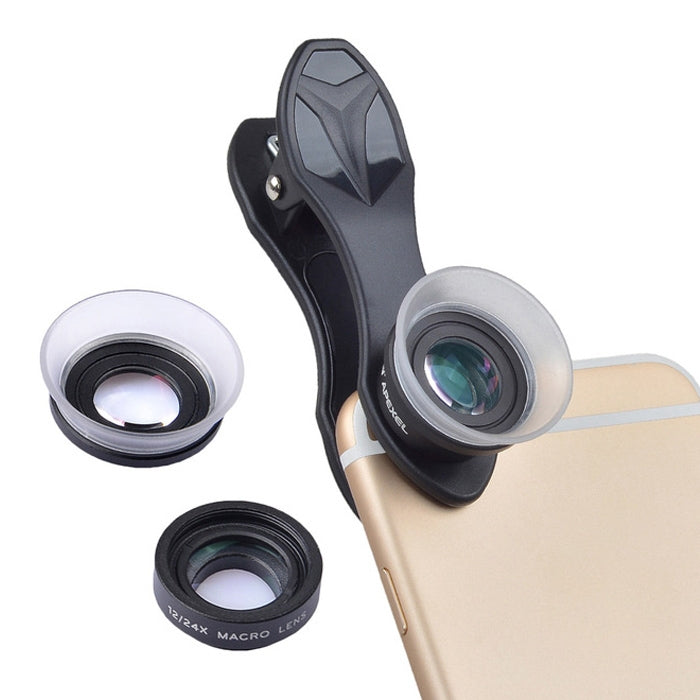 APEXEL APL-24X-H 2 in 1 Universal External 12X & 24X Macro Mobile Phone Lens with Lens Hood - Combination Lens by APEXEL | Online Shopping UK | buy2fix