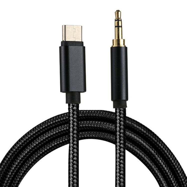 1m Weave Style Type-C Male to 3.5mm Male Audio Cable(Black) - Video & Audio Cable by buy2fix | Online Shopping UK | buy2fix