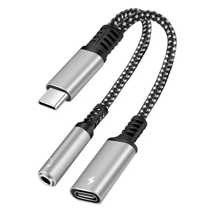 2 in 1 USB-C / Type-C Male to PD 60W USB-C / Type-C Charging + 3.5mm Audio Female Earphone Adapter (Silver) - Type-C Adapter by buy2fix | Online Shopping UK | buy2fix