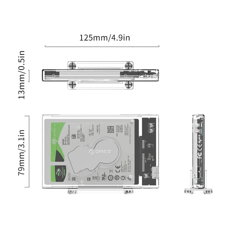 ORICO 2159U3 2.5 inch Transparent USB3.0 Hard Drive Enclosure with Stand - HDD Enclosure by ORICO | Online Shopping UK | buy2fix