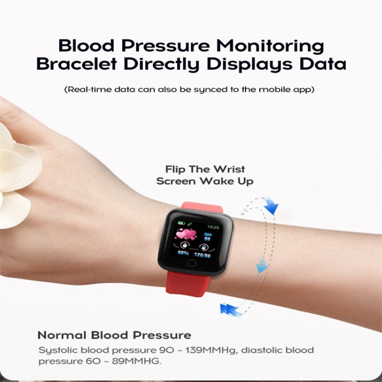 116plus 1.3 inch Color Screen Smart Bracelet IP67 Waterproof, Support Call Reminder/ Heart Rate Monitoring /Blood Pressure Monitoring/ Sleep Monitoring/Excessive Sitting Reminder/Blood Oxygen Monitoring(Black) - Smart Wear by buy2fix | Online Shopping UK | buy2fix