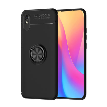 For Xiaomi Redmi 9A Metal Ring Holder 360 Degree Rotating TPU Case(Black+Black) - Xiaomi Cases by buy2fix | Online Shopping UK | buy2fix