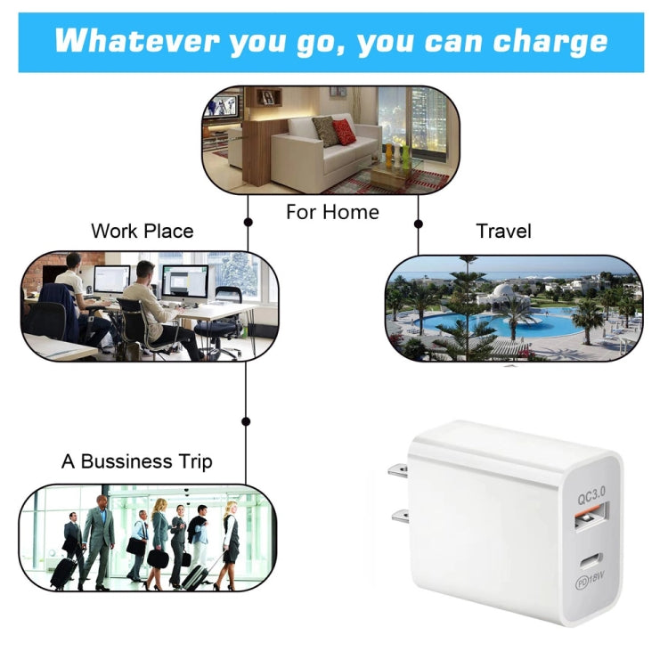 SDC-18W 18W PD + QC 3.0 USB Dual Fast Charging Universal Travel Charger, US Plug - Mobile Accessories by buy2fix | Online Shopping UK | buy2fix