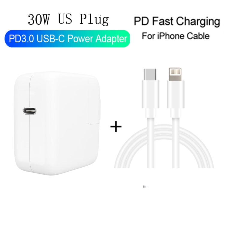 2 in 1 PD3.0 30W USB-C / Type-C Travel Charger with Detachable Foot + PD3.0 3A USB-C / Type-C to 8 Pin Fast Charge Data Cable Set, Cable Length: 2m, US Plug - Mobile Accessories by buy2fix | Online Shopping UK | buy2fix