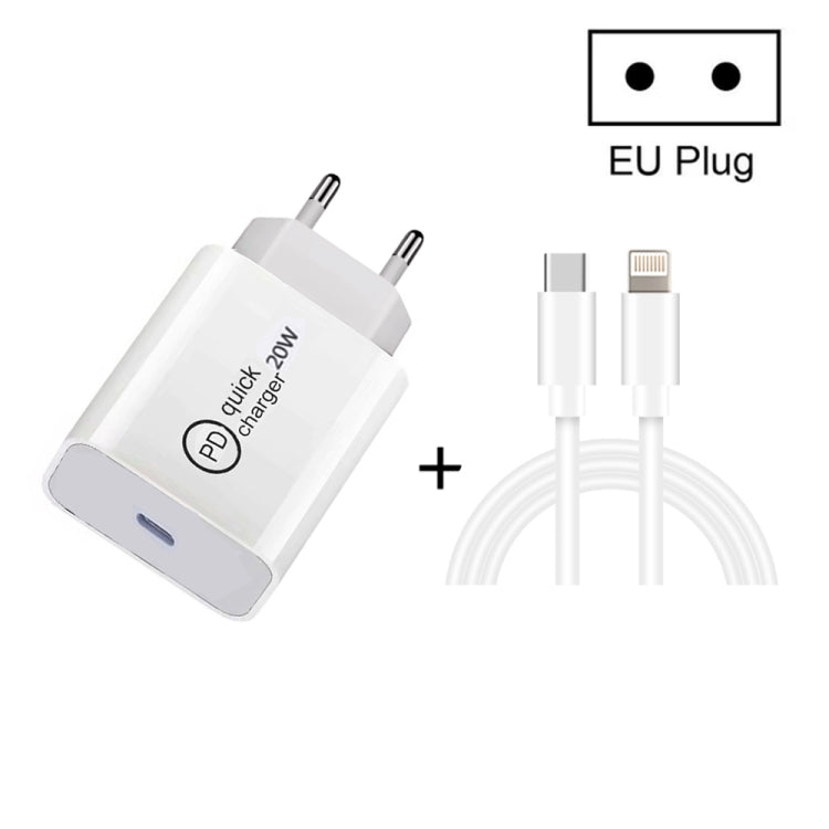 SDC-20W 2 in 1 PD 20W USB-C / Type-C Travel Charger + 3A PD3.0 USB-C / Type-C to 8 Pin Fast Charge Data Cable Set, Cable Length: 2m, EU Plug - Apple Accessories by buy2fix | Online Shopping UK | buy2fix